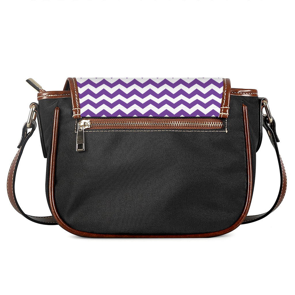 Purple And White Chevron Pattern Print Saddle Bag