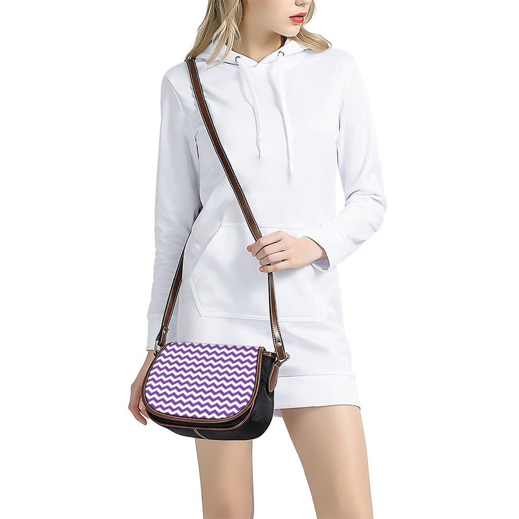 Purple And White Chevron Pattern Print Saddle Bag