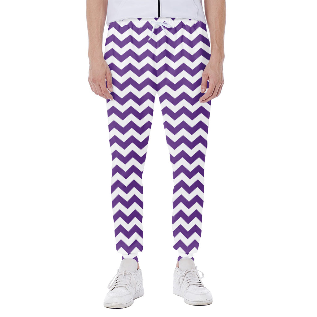 Purple And White Chevron Pattern Print Scuba Joggers