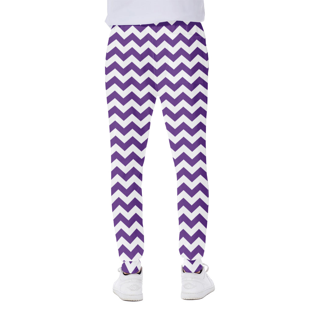 Purple And White Chevron Pattern Print Scuba Joggers