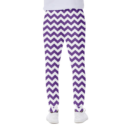 Purple And White Chevron Pattern Print Scuba Joggers