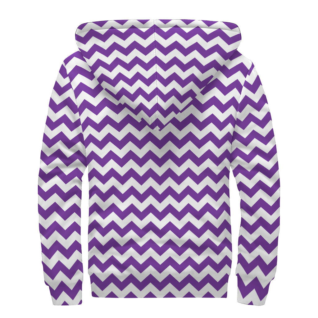 Purple And White Chevron Pattern Print Sherpa Lined Zip Up Hoodie