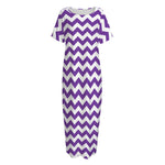 Purple And White Chevron Pattern Print Short Sleeve Long Nightdress
