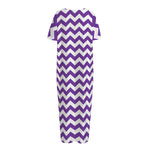 Purple And White Chevron Pattern Print Short Sleeve Long Nightdress