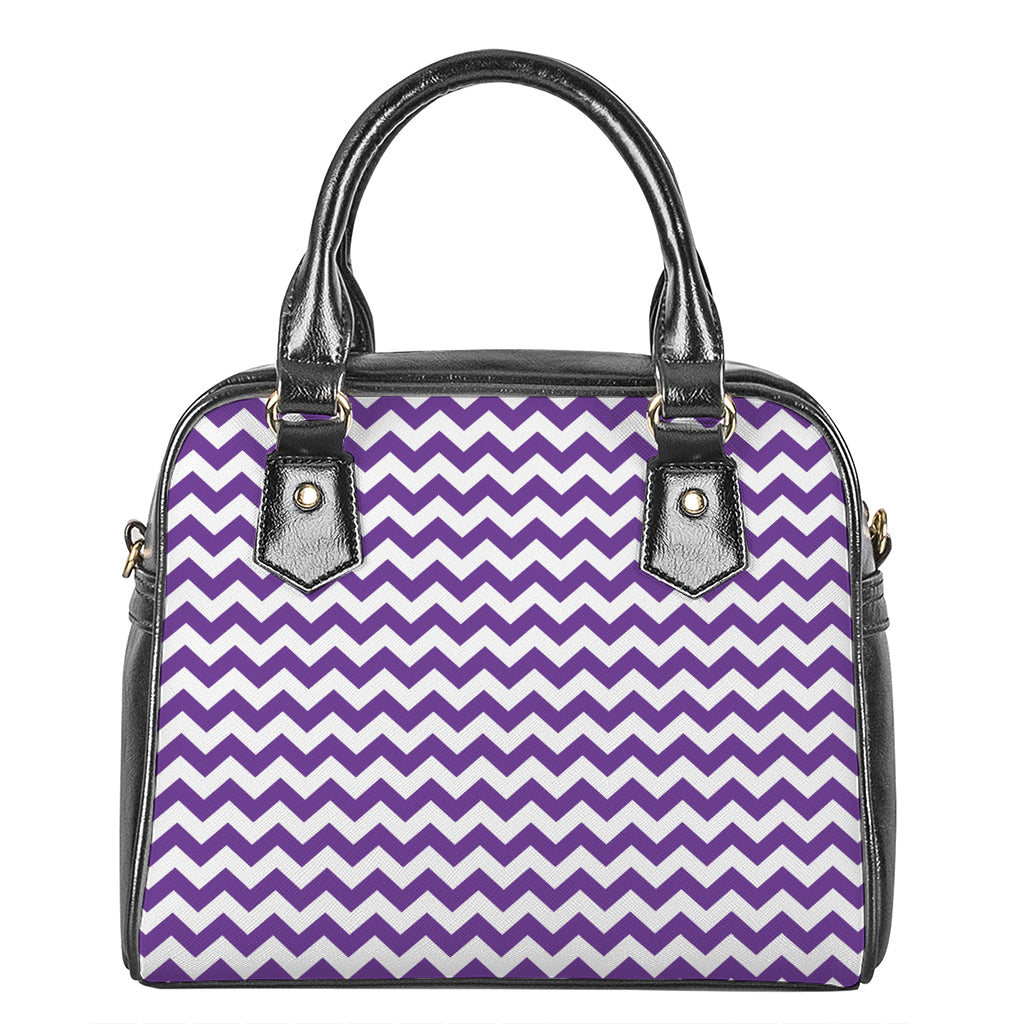 Purple And White Chevron Pattern Print Shoulder Handbag
