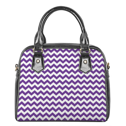 Purple And White Chevron Pattern Print Shoulder Handbag
