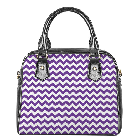 Purple And White Chevron Pattern Print Shoulder Handbag