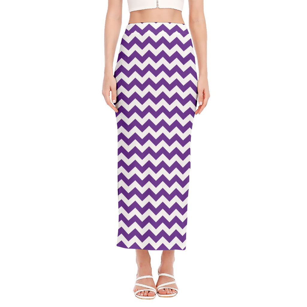 Purple And White Chevron Pattern Print Side Slit Maxi Skirt