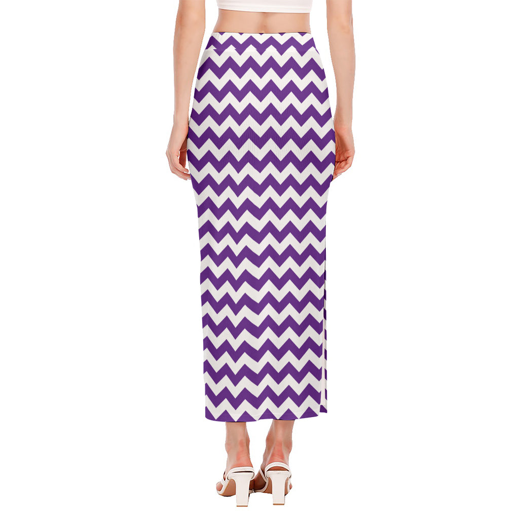 Purple And White Chevron Pattern Print Side Slit Maxi Skirt