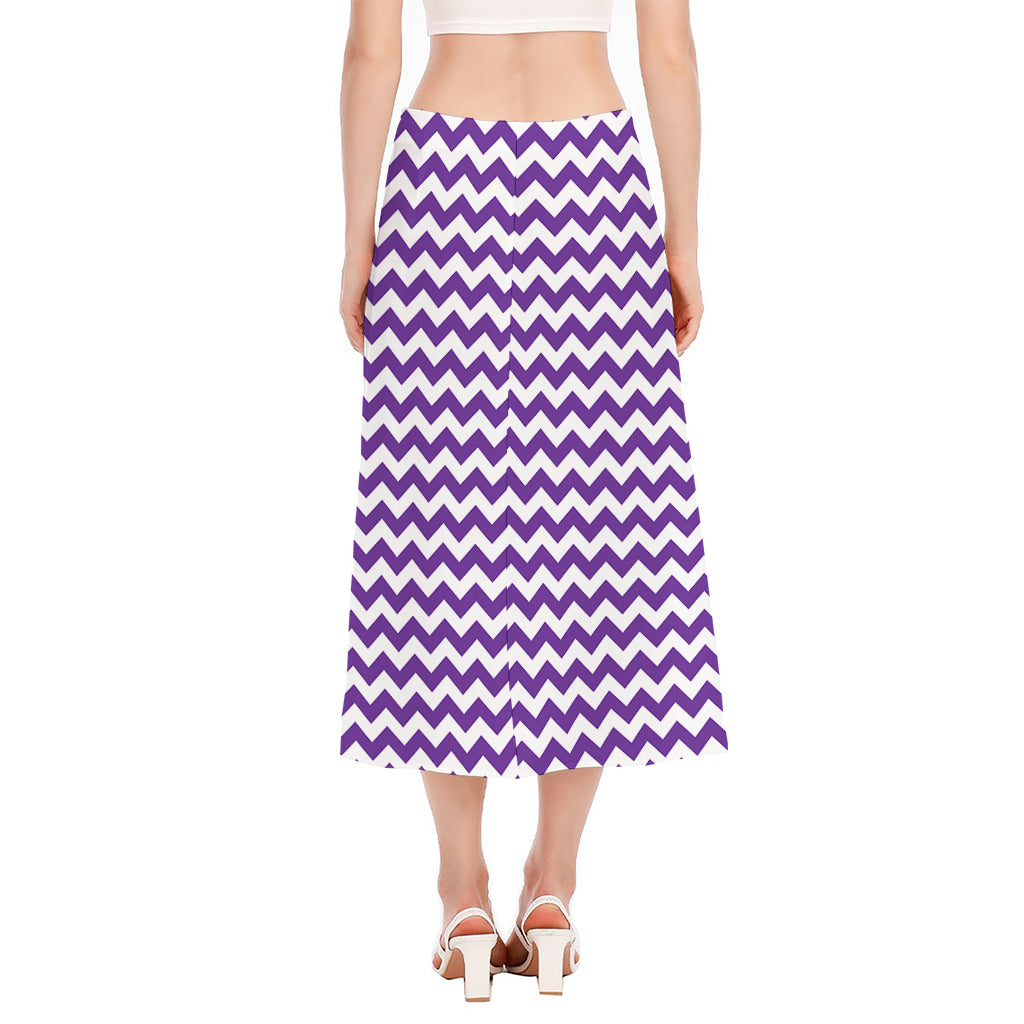 Purple And White Chevron Pattern Print Side Slit Midi Skirt