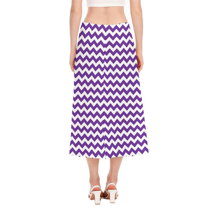 Purple And White Chevron Pattern Print Side Slit Midi Skirt
