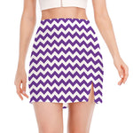 Purple And White Chevron Pattern Print Side Slit Mini Skirt