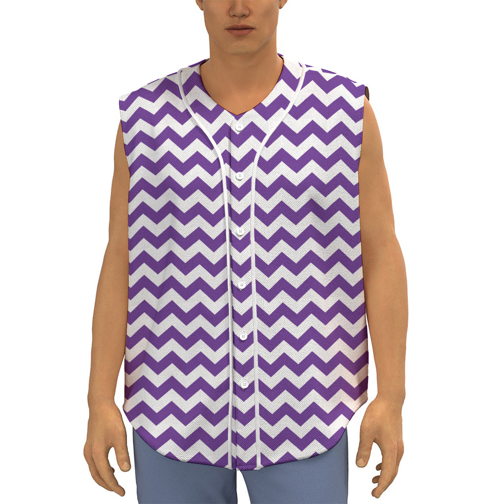 Purple And White Chevron Pattern Print Sleeveless Baseball Jersey
