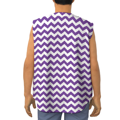 Purple And White Chevron Pattern Print Sleeveless Baseball Jersey