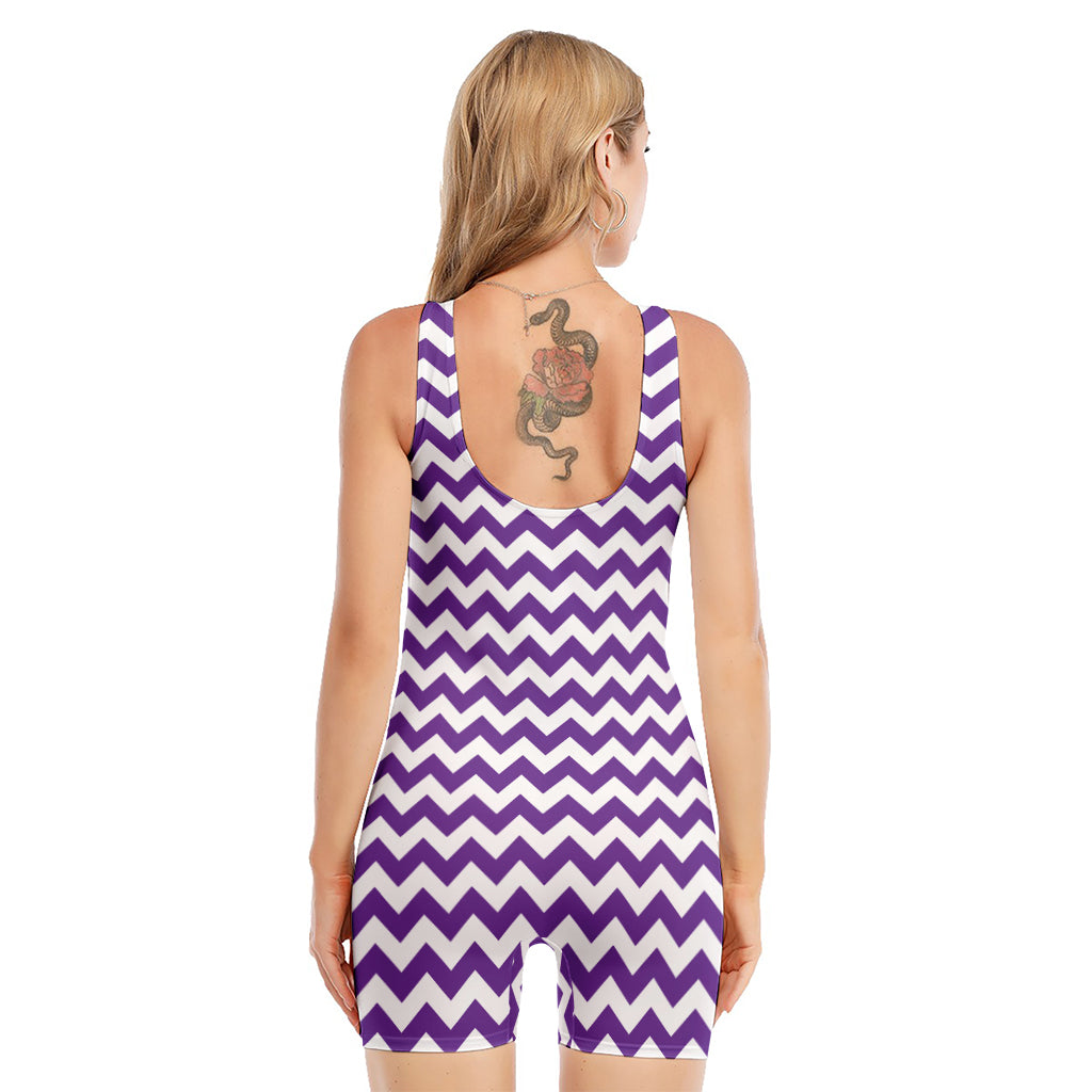 Purple And White Chevron Pattern Print Sleeveless One Piece Swimsuit