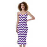 Purple And White Chevron Pattern Print Slim Fit Midi Cami Dress
