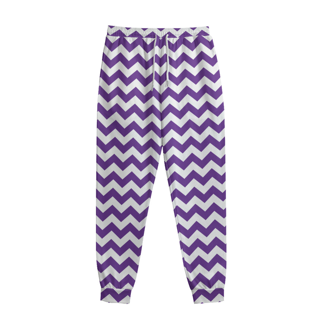 Purple And White Chevron Pattern Print Sweatpants