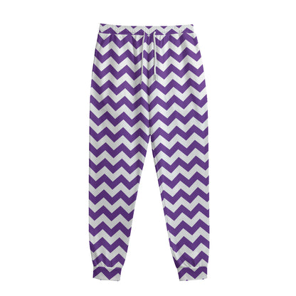 Purple And White Chevron Pattern Print Sweatpants