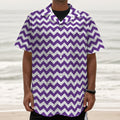 Purple And White Chevron Pattern Print Textured Short Sleeve Shirt