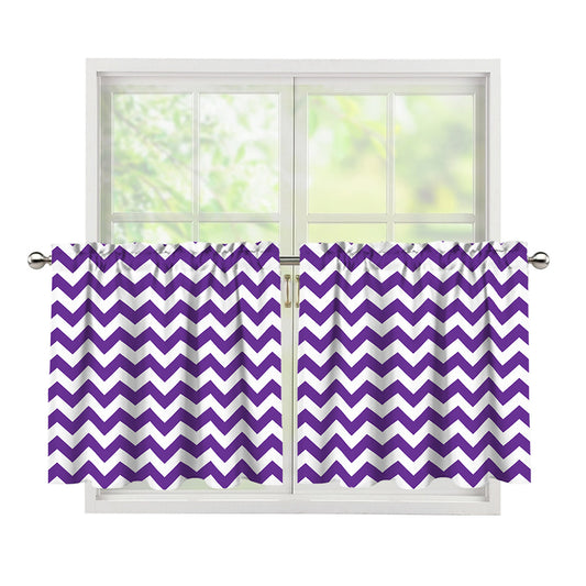 Purple And White Chevron Pattern Print Tier Curtains