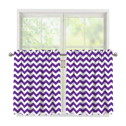 Purple And White Chevron Pattern Print Tier Curtains