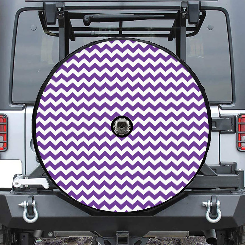 Purple And White Chevron Pattern Print Tire Cover With Camera Hole