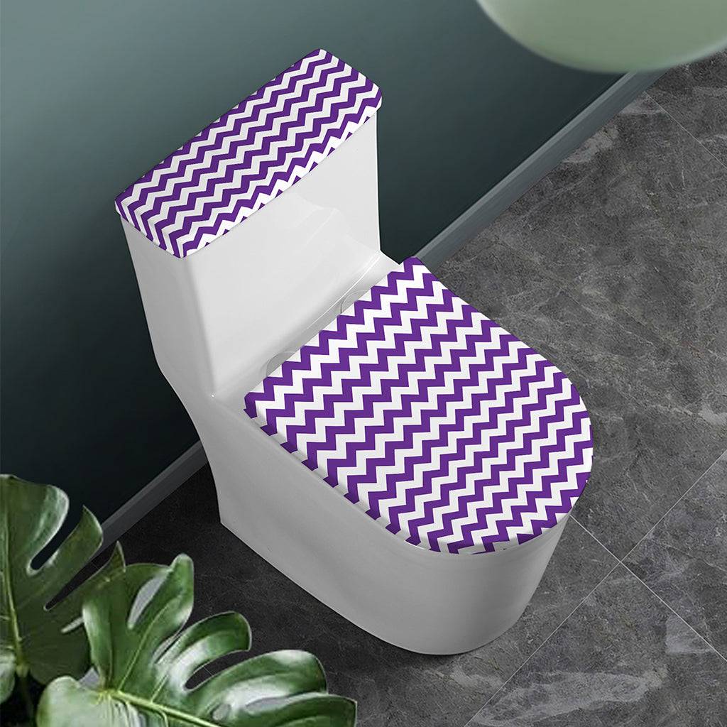 Purple And White Chevron Pattern Print Toilet Lid And Tank Cover Set