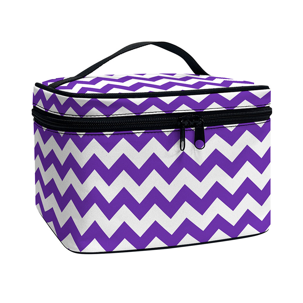 Purple And White Chevron Pattern Print Travel Makeup Bag