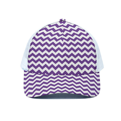 Purple And White Chevron Pattern Print White Mesh Trucker Cap