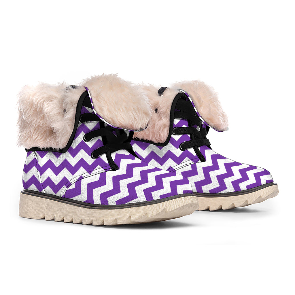 Purple And White Chevron Pattern Print Winter Boots