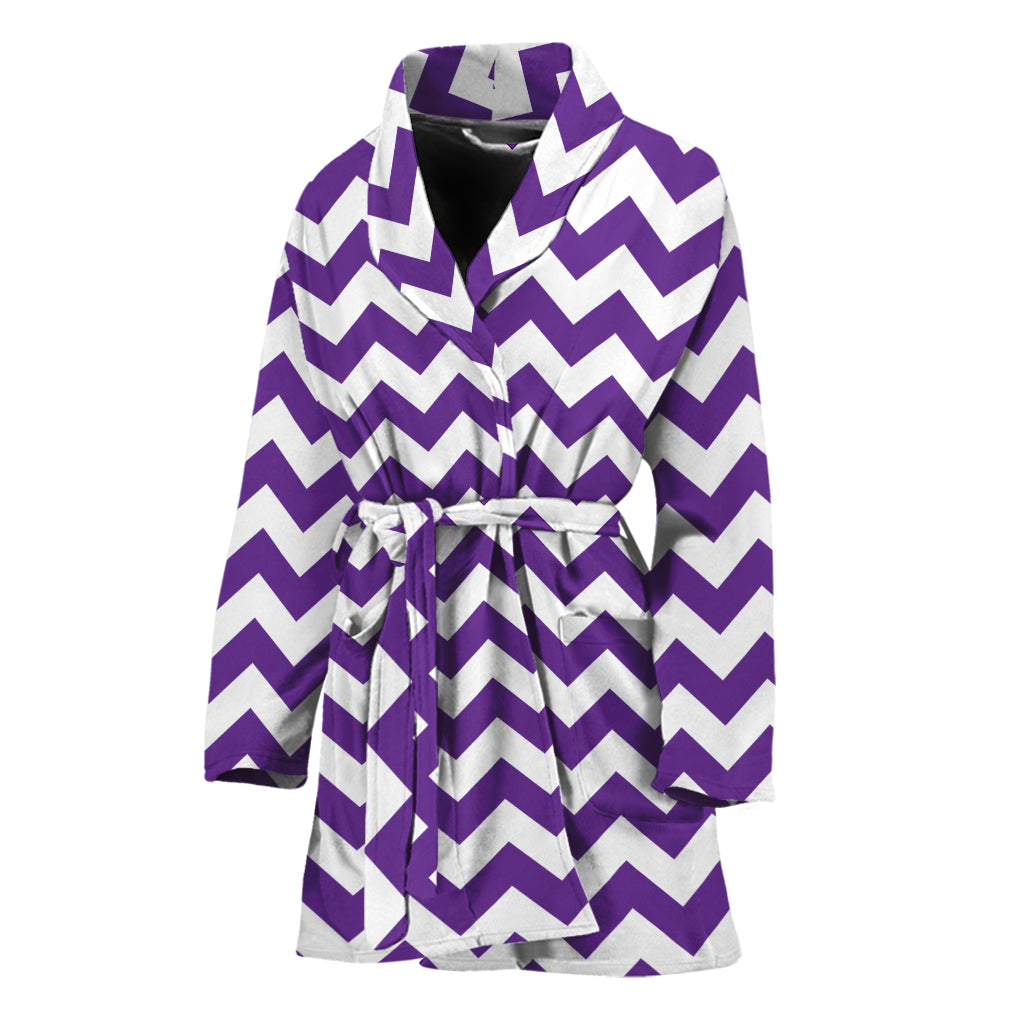 Purple And White Chevron Pattern Print Women's Bathrobe