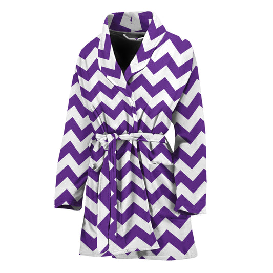 Purple And White Chevron Pattern Print Women's Bathrobe