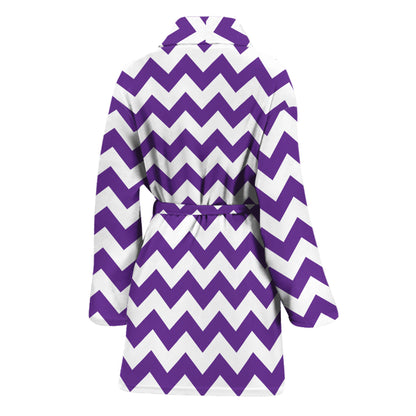 Purple And White Chevron Pattern Print Women's Bathrobe
