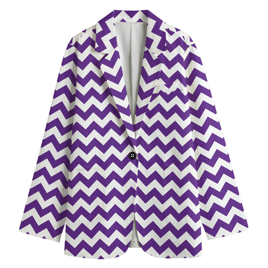 Purple And White Chevron Pattern Print Women's Blazer