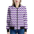Purple And White Chevron Pattern Print Women's Bomber Jacket