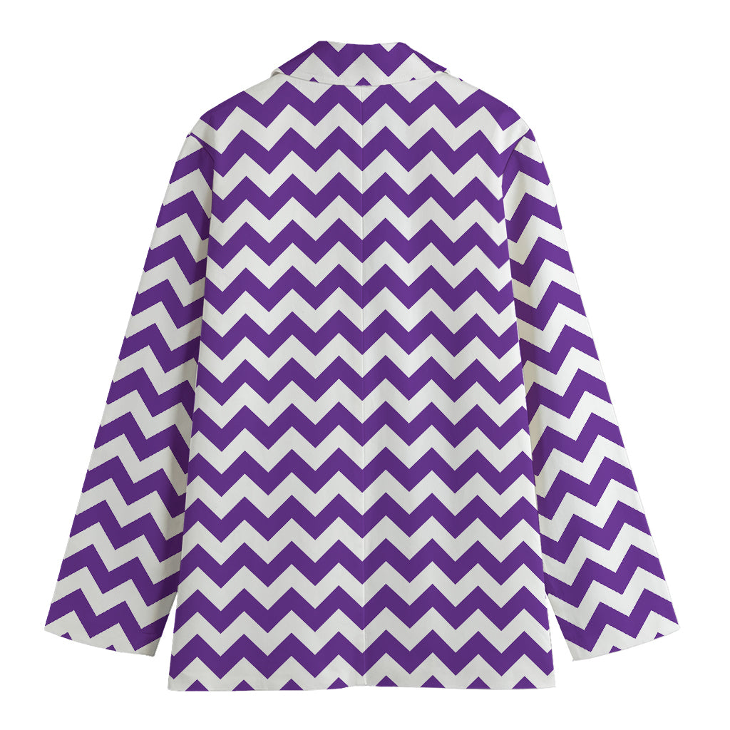 Purple And White Chevron Pattern Print Women's Cotton Blazer