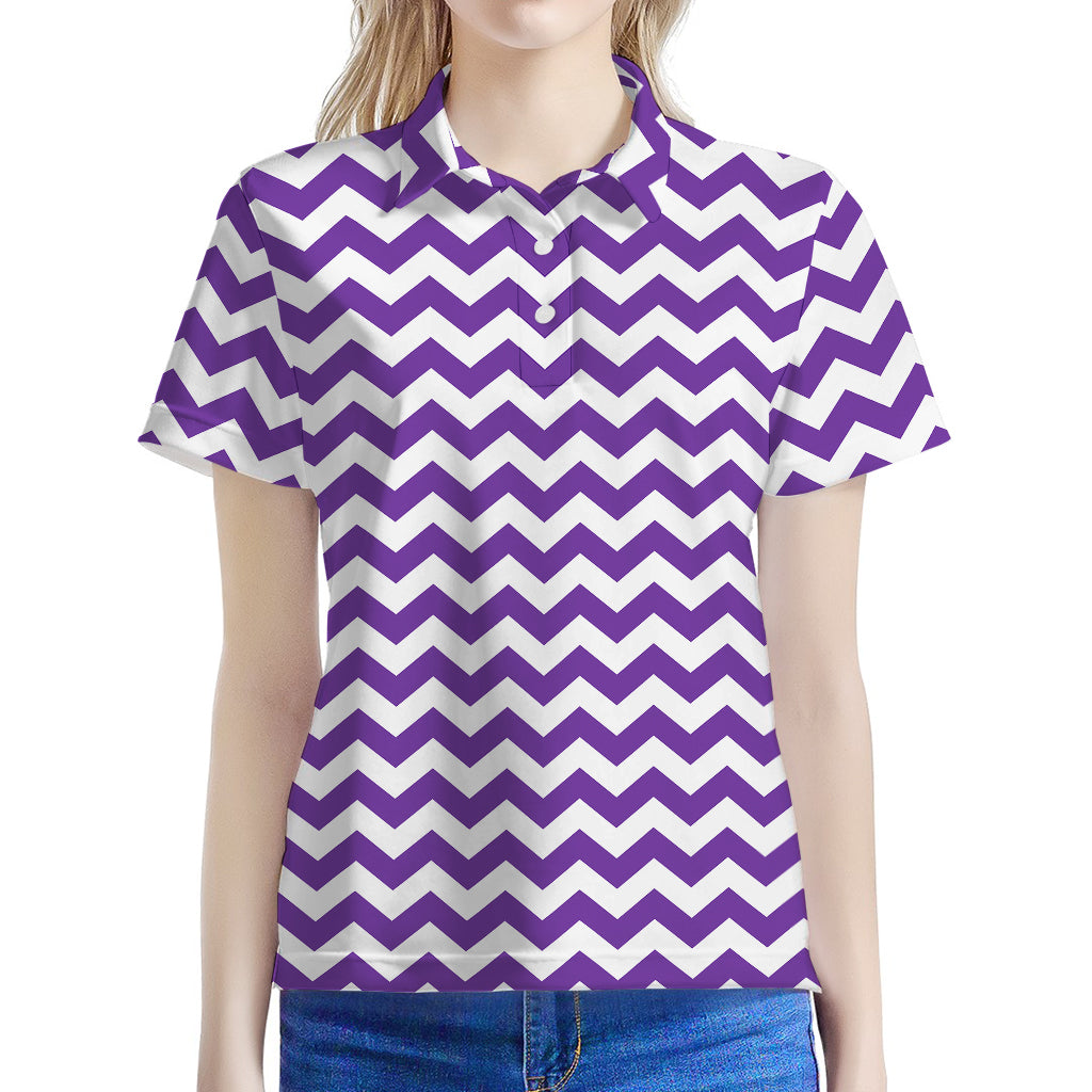 Purple And White Chevron Pattern Print Women's Polo Shirt