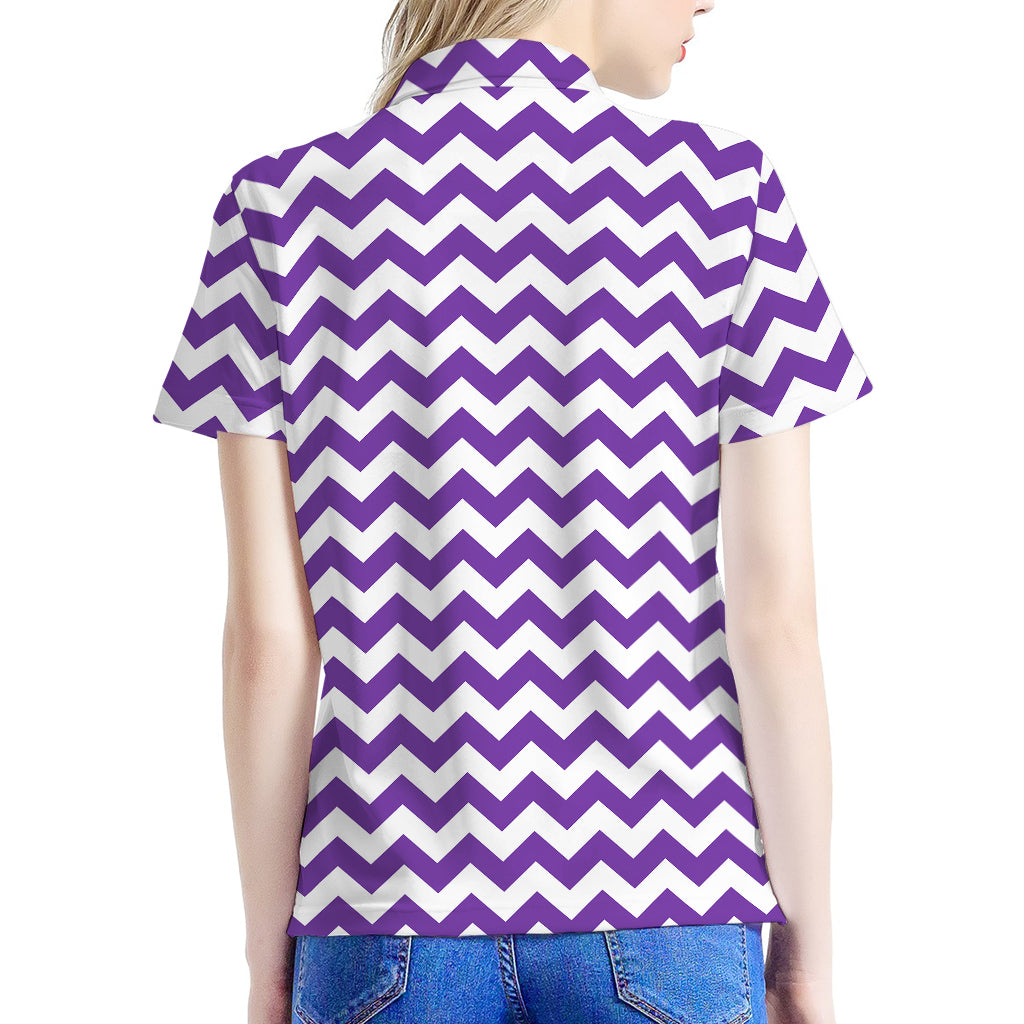 Purple And White Chevron Pattern Print Women's Polo Shirt