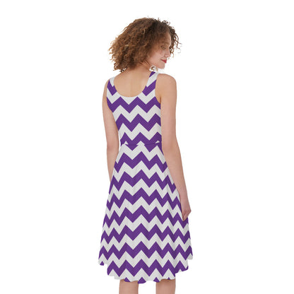 Purple And White Chevron Pattern Print Women's Sleeveless Dress
