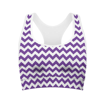 Purple And White Chevron Pattern Print Women's Sports Bra