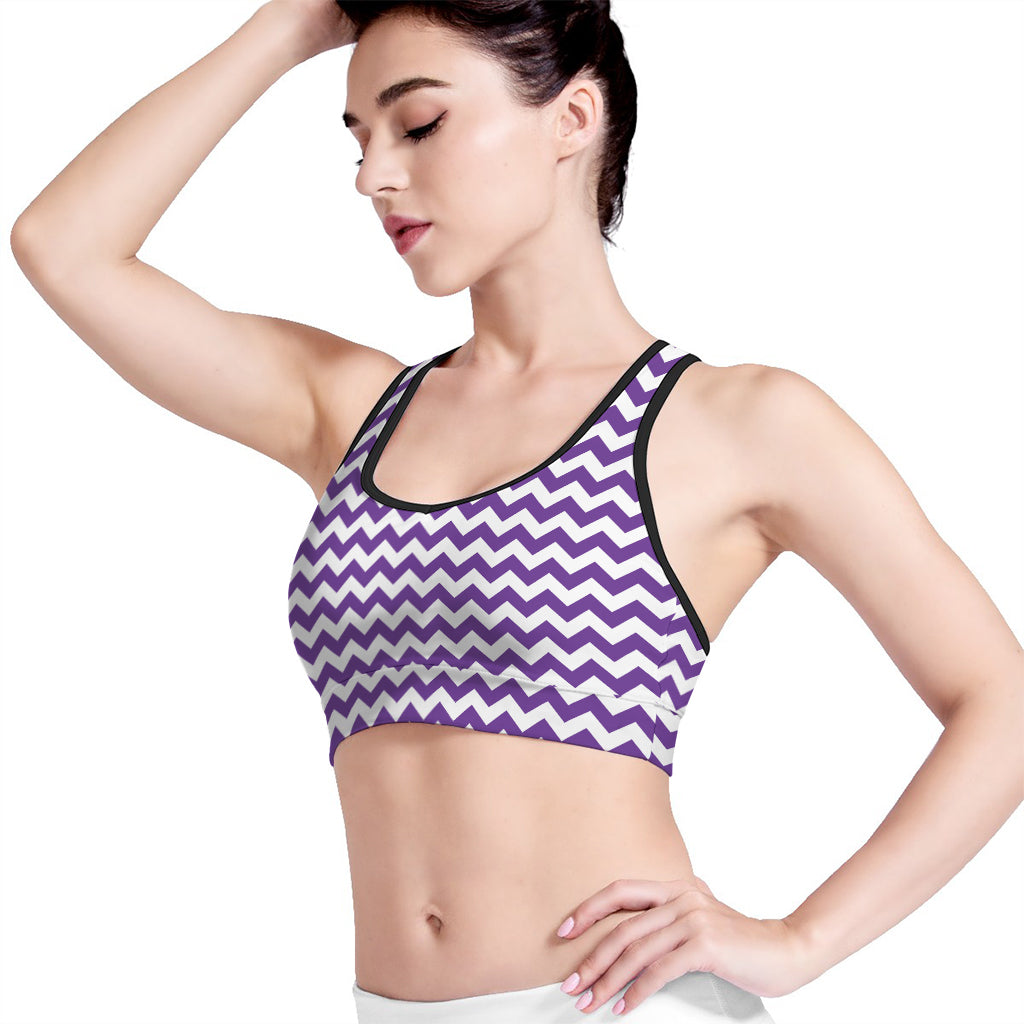 Purple And White Chevron Pattern Print Women's Sports Bra
