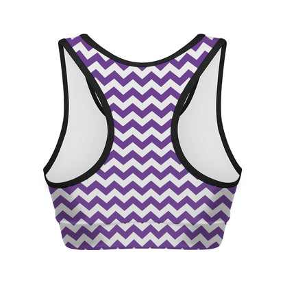 Purple And White Chevron Pattern Print Women's Sports Bra