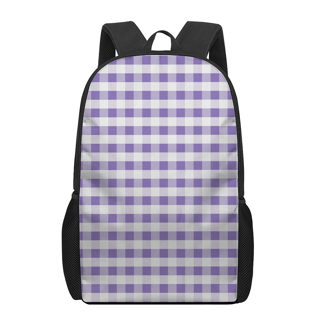Purple And White Gingham Pattern Print 17 Inch Backpack
