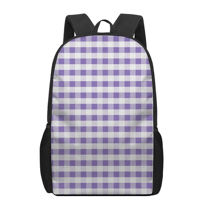 Purple And White Gingham Pattern Print 17 Inch Backpack