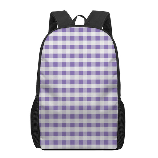 Purple And White Gingham Pattern Print 17 Inch Backpack