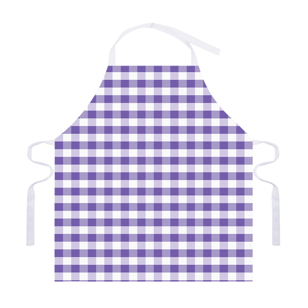 Purple And White Gingham Pattern Print Adjustable Apron