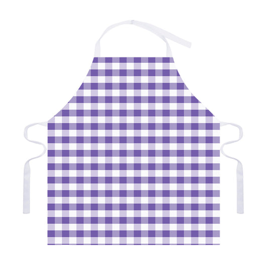 Purple And White Gingham Pattern Print Adjustable Apron