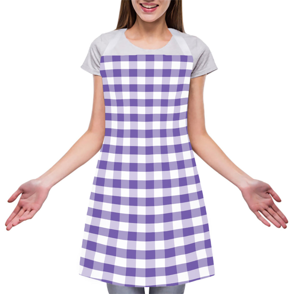 Purple And White Gingham Pattern Print Adjustable Apron