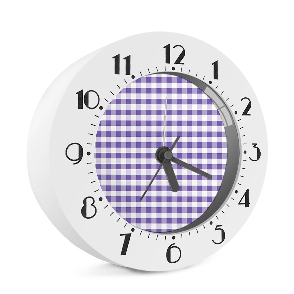 Purple And White Gingham Pattern Print Alarm Clock