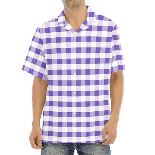 Purple And White Gingham Pattern Print Aloha Shirt